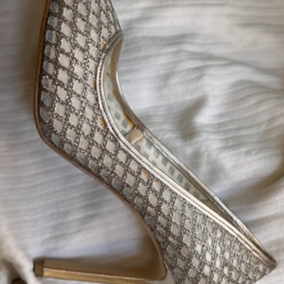 Nine West Women's Tatiana Sparkly Gold Mesh Glitter Pumps/Heels, size 6M - Picture 3 of 10